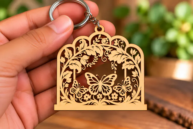 Butterfly Floral Garden Dome Keychain Laser Cut SVG PNG DXF