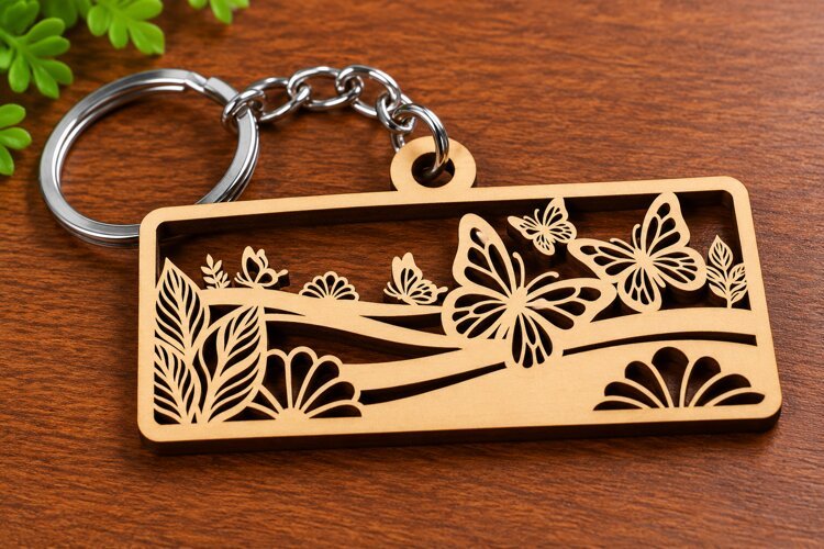 Butterfly Meadow Rectangle Keychain Laser Cut SVG PNG DXF example image 1