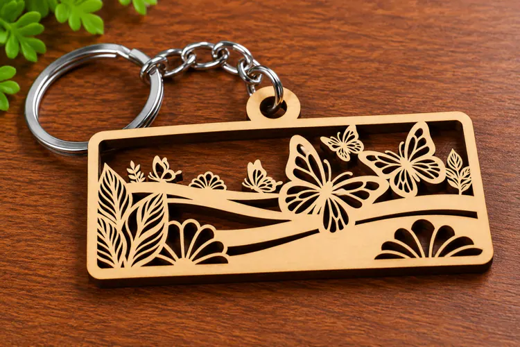 Butterfly Meadow Rectangle Keychain Laser Cut SVG PNG DXF