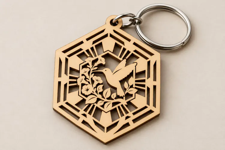 Geometric Hexagon Floral Mandala Keychain Laser Cut SVG PNG