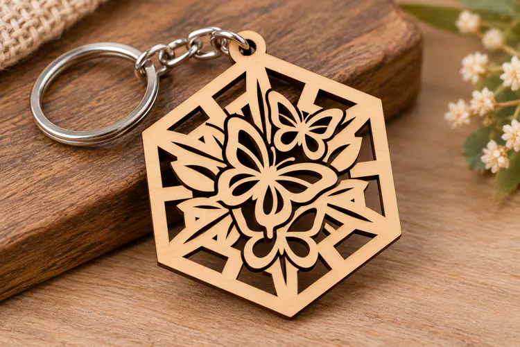 Hexagon Floral Rosette Mandala Keychain Laser Cut SVG PNG