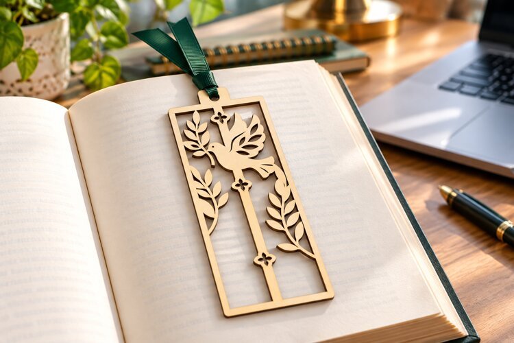 Dragonfly Floral Rectangle Bookmark Laser Cut SVG PNG Design example image 1