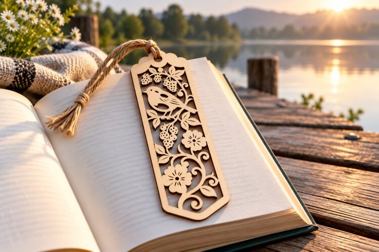 Floral Vine Rectangle Bookmark Laser Cut SVG PNG Design example image 1