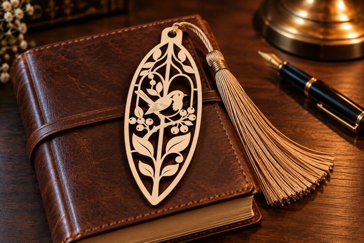 Oval Rose Stem Bookmark Laser Cut SVG PNG Design, Wooden example image 1