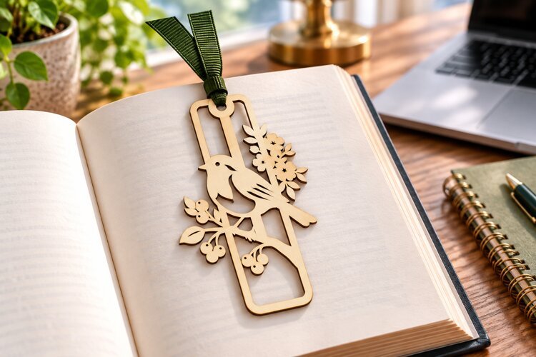 Butterfly Floral Bookmark Laser Cut SVG PNG Design, Wooden example image 1