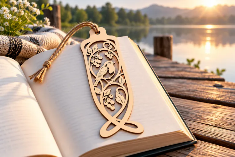 Oval Rose Scroll Bookmark Laser Cut SVG PNG Design, Wooden