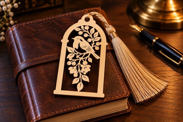 Floral Bouquet Bookmark Laser Cut SVG PNG Design, Wooden example image 1