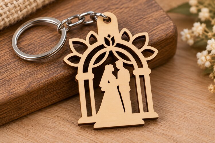 Bride and Groom Floral Window Keychain Laser Cut SVG PNG DXF example image 1