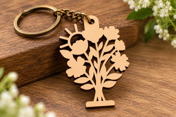 Wildflower Bouquet Tree Silhouette Keychain Laser Cut SVG example image 1