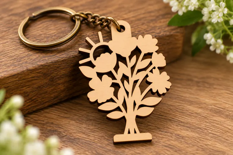 Wildflower Bouquet Tree Silhouette Keychain Laser Cut SVG