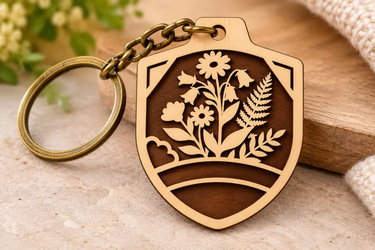 Botanical Wildflower Shield Keychain Laser Cut SVG PNG DXF