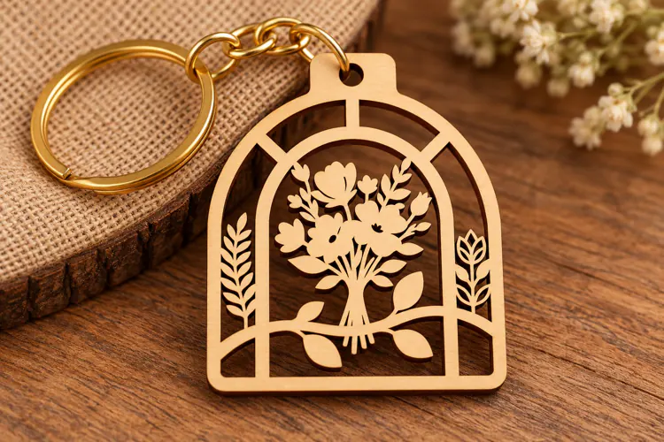Arched Floral Tree Keychain Laser Cut SVG PNG DXF EPS Design