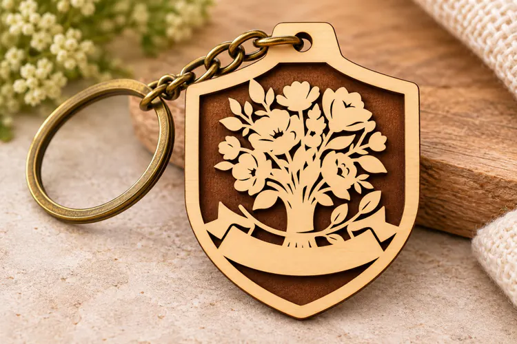 Flowering Tree Shield Keychain Laser Cut SVG PNG DXF EPS