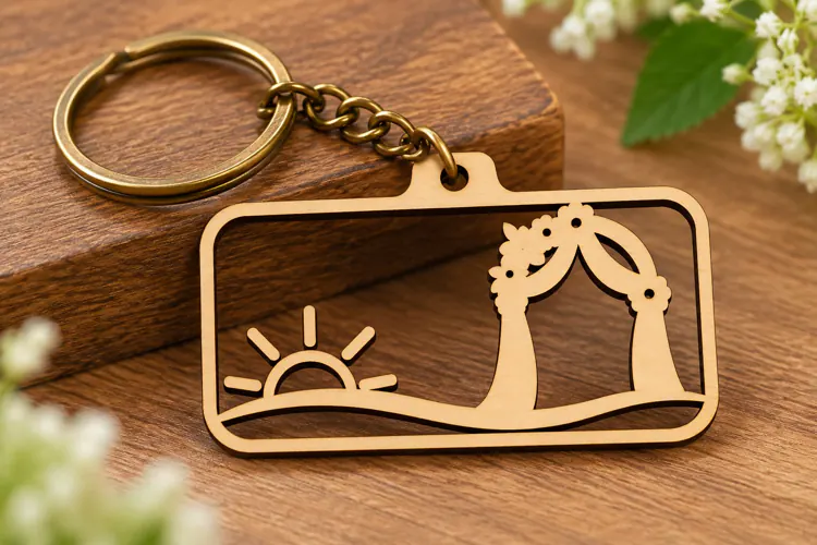 Sunrise Floral Arch Rectangle Keychain Laser Cut SVG PNG DXF
