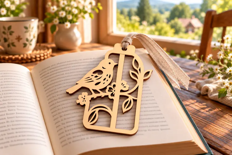 Bird on Floral Branch Bookmark Laser Cut SVG PNG Design