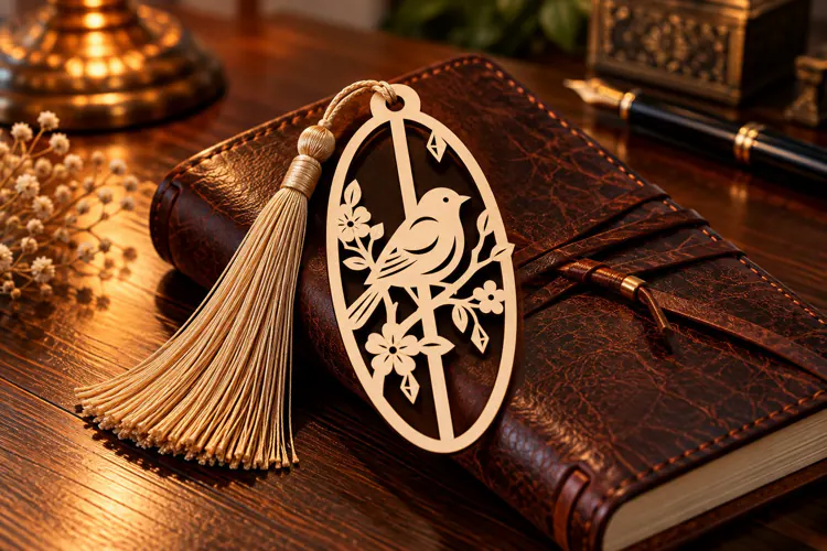 Oval Bird and Branch Bookmark Laser Cut SVG PNG Design