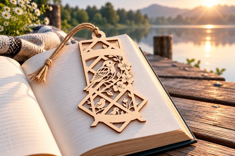 Geometric Floral Lattice Bookmark Laser Cut SVG PNG Design example image 1