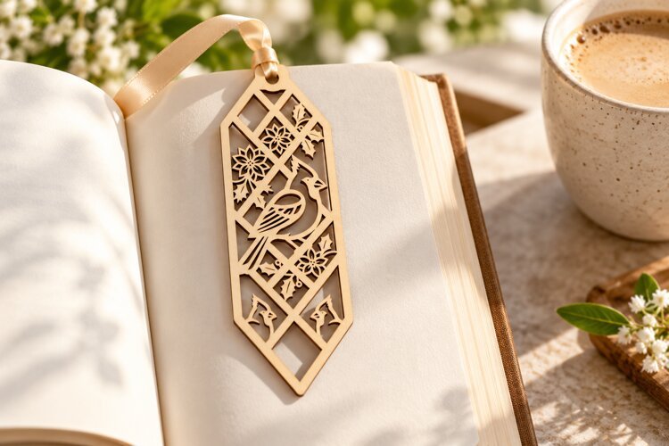 Lattice Botanical Bookmark Laser Cut SVG File laser cut svg, example image 1