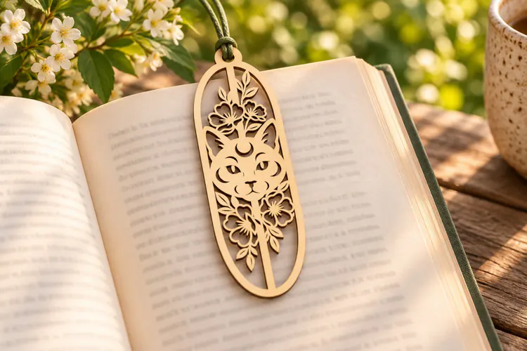 Floral Cat Face Bookmark Laser Cut SVG Design laser cut svg,