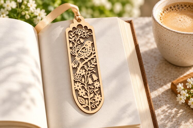 Botanical Forest Bird Bookmark Laser Cut SVG laser cut svg, example image 1