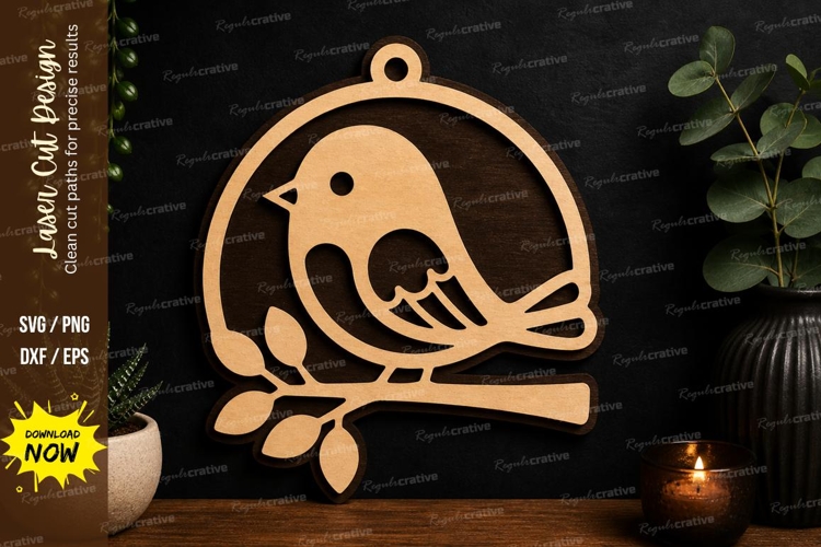 Bird Branch Ornament laser cut svg File bird branch laser example image 1