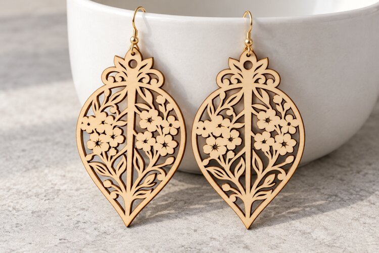Ornate Floral Laser Cut Earrings SVG Design laser cut svg example image 1