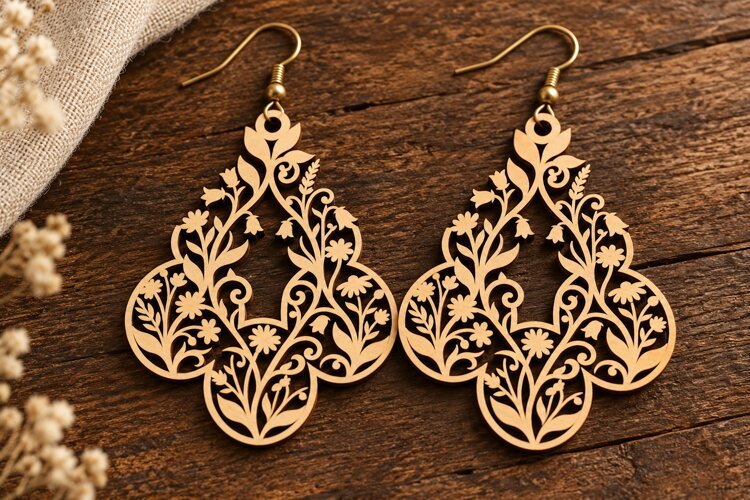 Floral Drop Laser Cut Earrings SVG File laser cut svg example image 1
