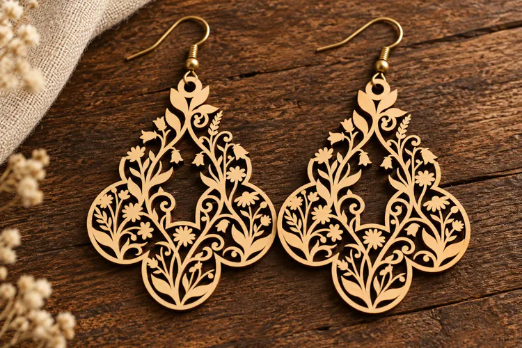 Floral Drop Laser Cut Earrings SVG File laser cut svg