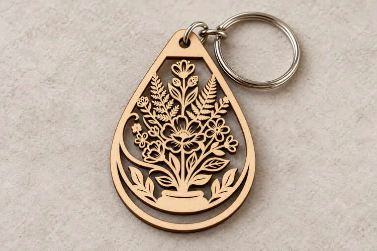 Floral Bouquet Teardrop Keychain Laser Cut SVG PNG DXF EPS,