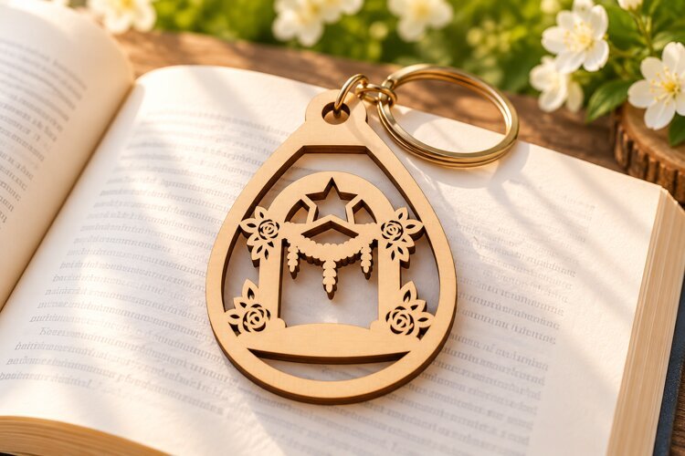Floral Wedding Gazebo Teardrop Keychain Laser Cut SVG PNG DX example image 1