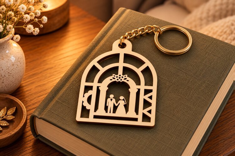 Bride and Groom Wedding Arch Keychain Laser Cut SVG PNG DXF example image 1