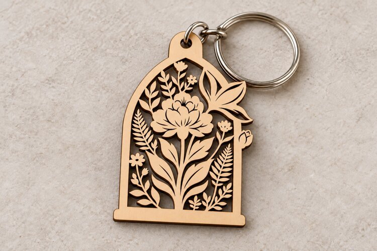 Flower Bouquet Arch Keychain Laser Cut SVG PNG DXF EPS example image 1