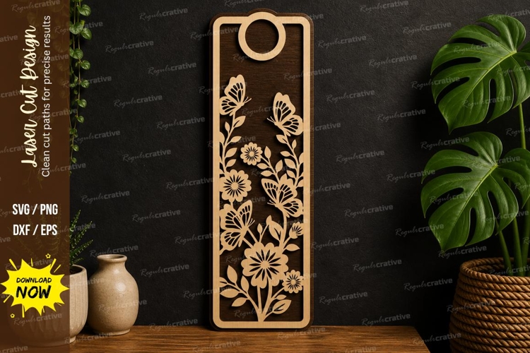 Floral Bookmark Design laser cut svg File, floral bookmark example image 1