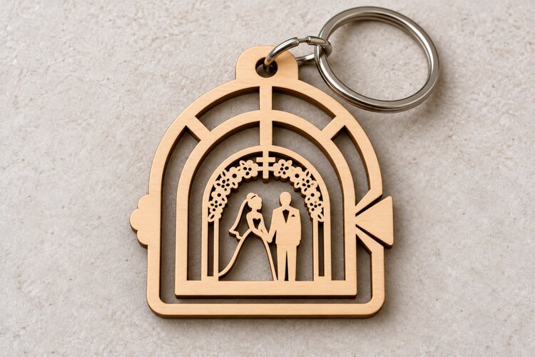 Wedding Couple Cathedral Arch Keychain Laser Cut SVG PNG DXF example image 1