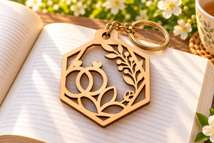 Wedding Rings Floral Hexagon Keychain Laser Cut SVG PNG DXF