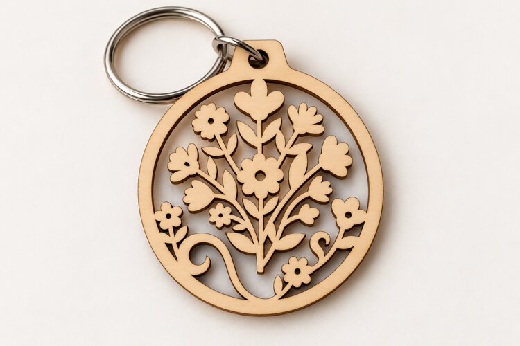 Wildflower Oval Bouquet Keychain Laser Cut SVG PNG DXF EPS example image 1