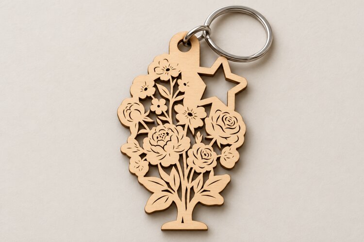 Rose Bouquet Star Keychain Laser Cut SVG PNG DXF EPS example image 1