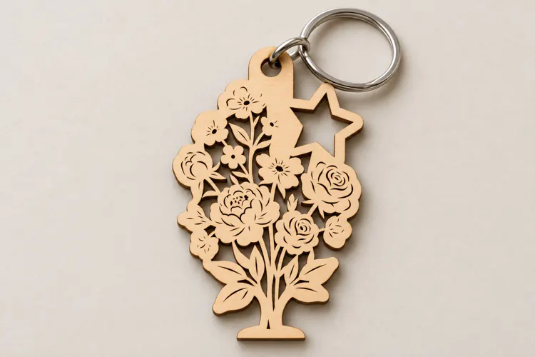 Rose Bouquet Star Keychain Laser Cut SVG PNG DXF EPS