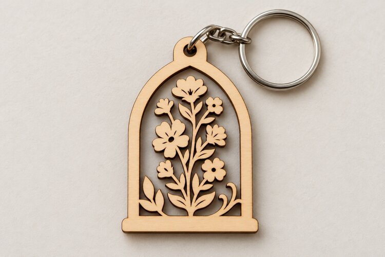 Wildflower Arch Keychain Laser Cut SVG PNG DXF EPS, Wooden example image 1