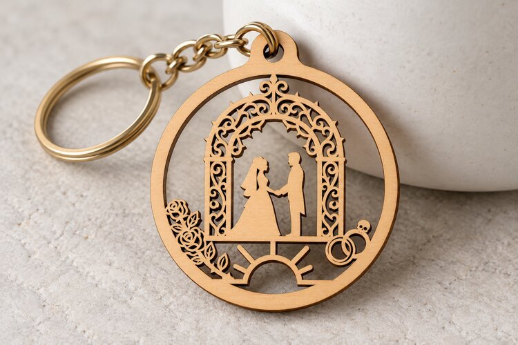 Bride and Groom Floral Wedding Arch Keychain Laser Cut SVG example image 1