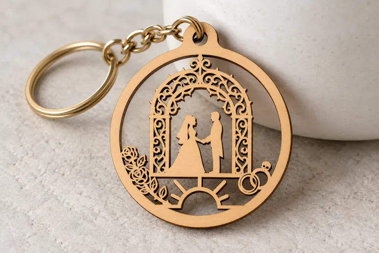 Bride and Groom Floral Wedding Arch Keychain Laser Cut SVG