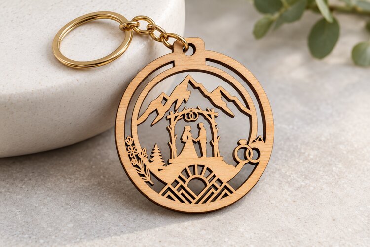 Mountain Wedding Landscape Keychain Laser Cut SVG PNG DXF example image 1