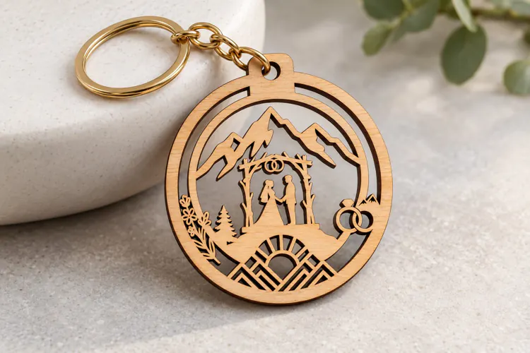 Mountain Wedding Landscape Keychain Laser Cut SVG PNG DXF