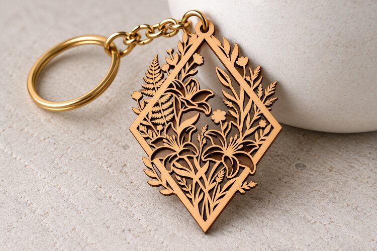 Diamond Wildflower Bouquet Keychain Laser Cut SVG PNG DXF example image 1