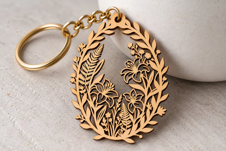 Oval Meadow Flower Wreath Keychain Laser Cut SVG PNG DXF EPS