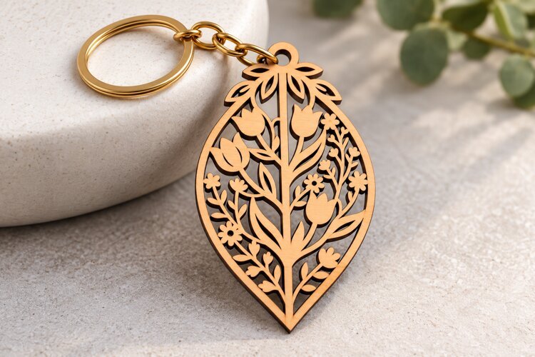 Teardrop Spring Flower Bouquet Keychain Laser Cut SVG PNG example image 1