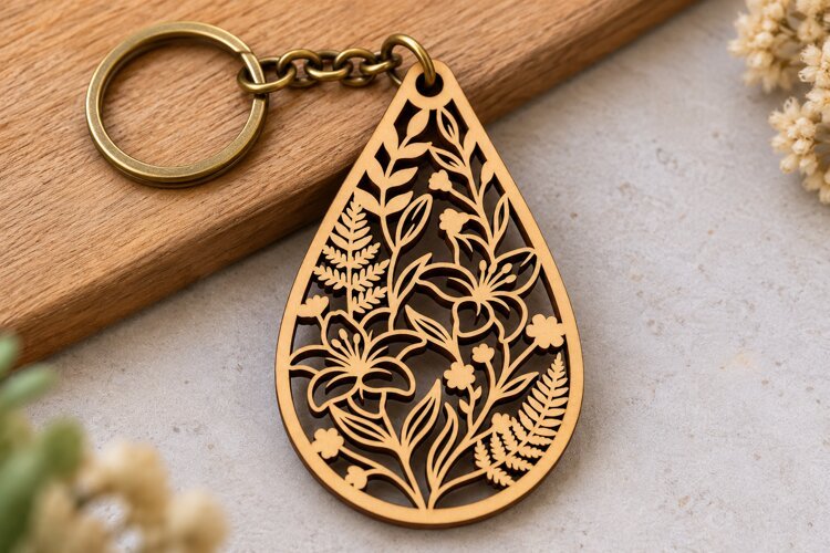 Teardrop Garden Wildflowers Keychain Laser Cut SVG PNG DXF example image 1