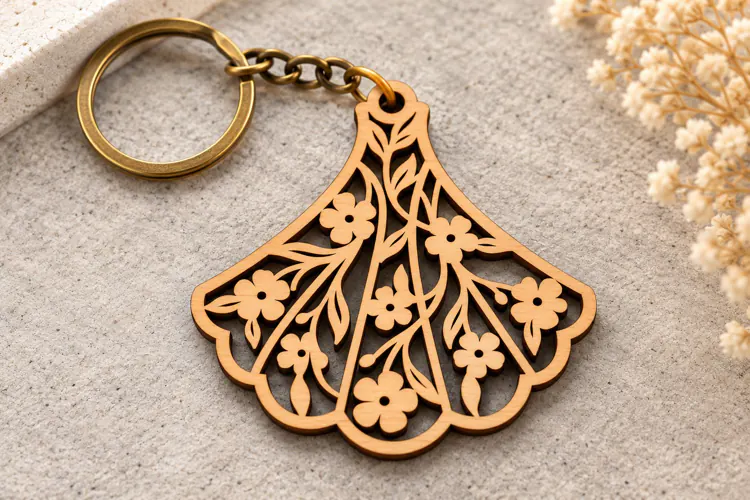 Fan Shaped Floral Filigree Keychain Laser Cut SVG PNG DXF