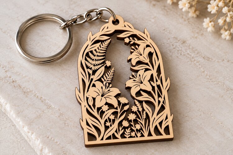 Arched Wildflower Garden Keychain Laser Cut SVG PNG DXF EPS example image 1
