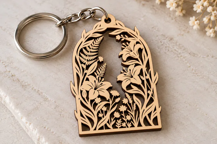 Arched Wildflower Garden Keychain Laser Cut SVG PNG DXF EPS